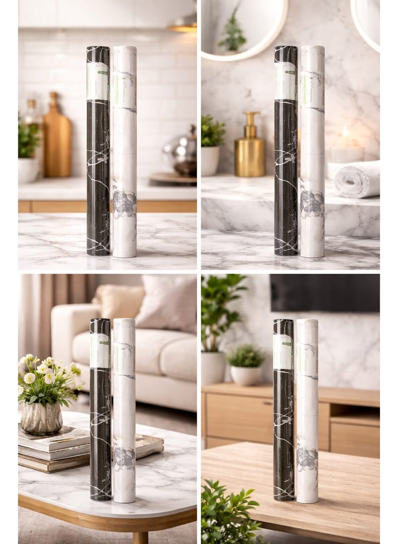 ورق حائط لاصق ذاتي بنقشة رخام 60 سم× 5 متر – أسود + جراي هدية - Image 3